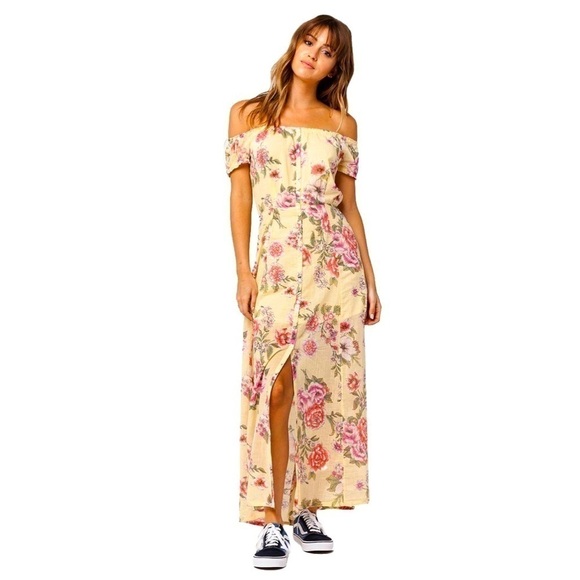 Billabong Off Shoulder Button Front Maxi Dress. Size Medium. EUC. - Picture 1 of 9